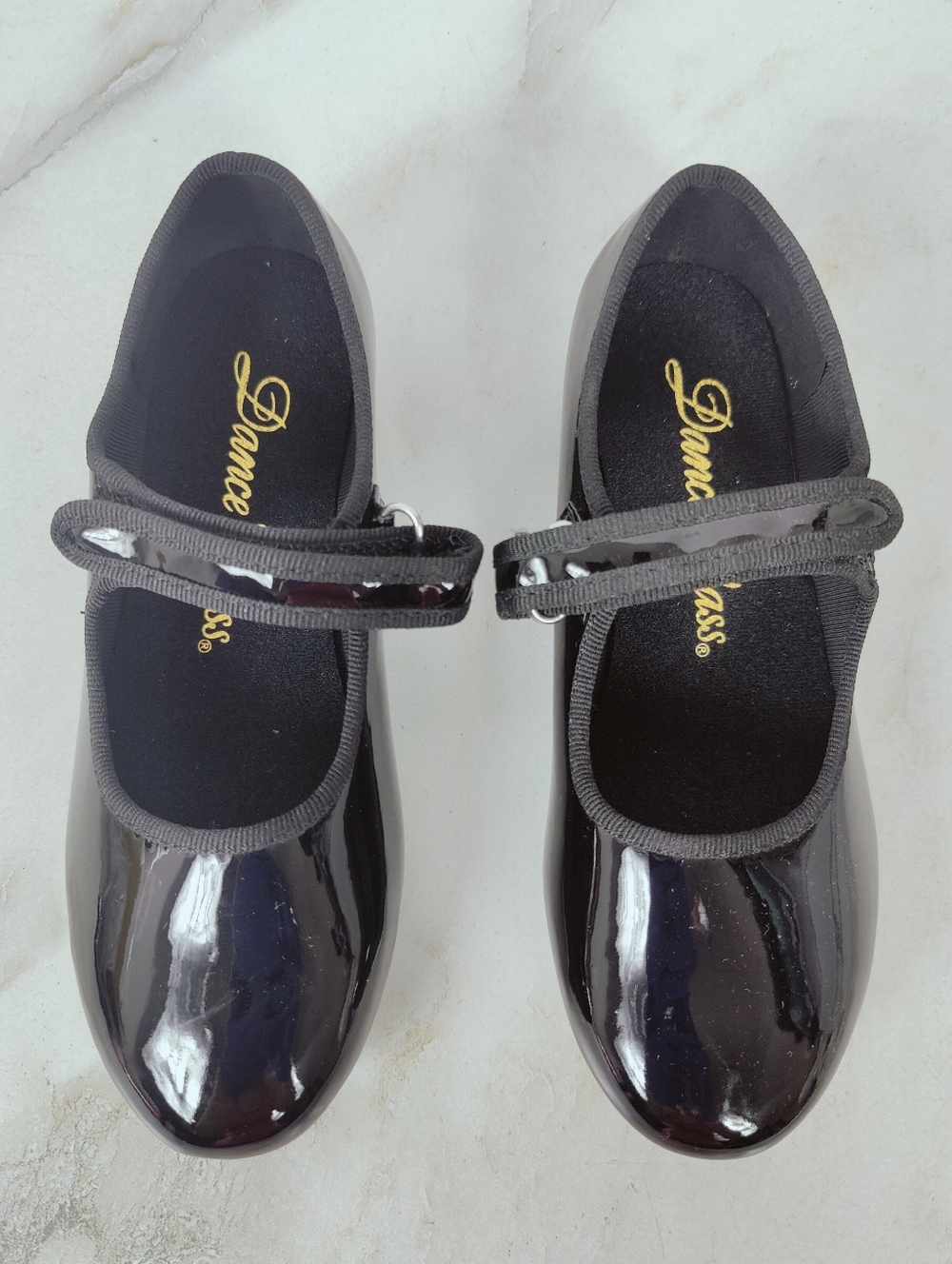 Dance Class Girls' Black Patent Mary Jane Tap Dance Shoes, Sz 13.5